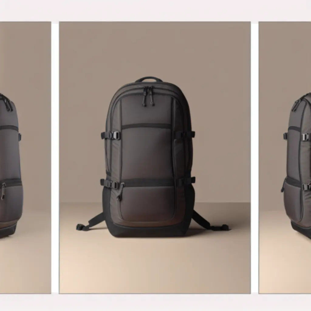 Widok galerii produktu plecaka z wieloma ujęciami i zbliżeniami