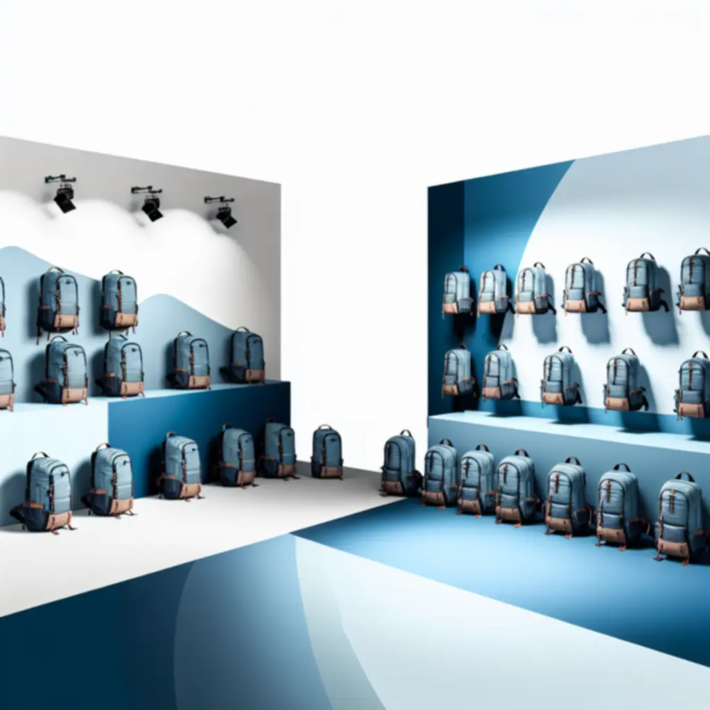 Nowoczesne plecaki podróżne wyeksponowane na tle inspirowanym podróżą